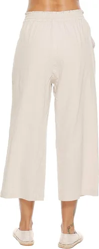 Miniatura 2 de LNX - Pantalones de lino para mujer, cintura alta, pierna ancha, cordón ajustable, pantalones holgados informales con bolsillos