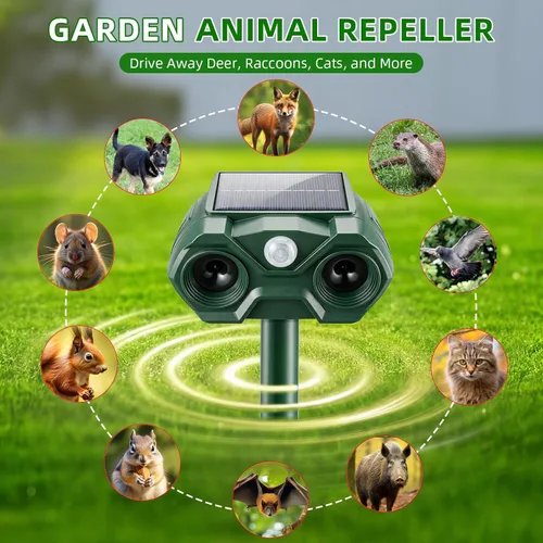 Miniatura 8 de Repelente solar de animales para exteriores, dispositivos repelentes de ciervos recargables por USB y repelente de gatos, coyote, mapache, mapache