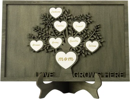 Miniatura 22 de Árbol genealógico con etiqueta de corazón, placas de madera grabadas personalizadas, regalos personalizados para madres, padres, escritorio, nombres