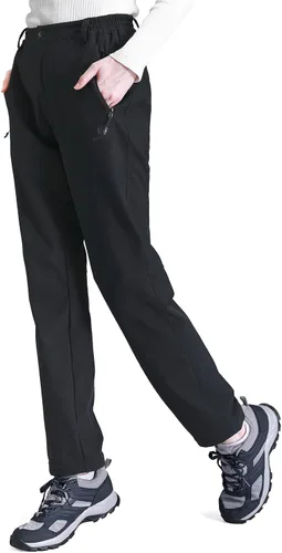 GOLDEN CAMEL Pantalones de senderismo Softshell para mujer, impermeables, resistentes al viento, pantalones de esquí de invierno con forro polar