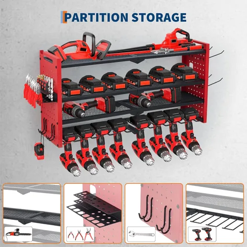 Miniatura 3 de GarveeTech Organizador de herramientas eléctricas, soporte de pared para taladro, estante de garaje resistente de 4 capas con cargas de metal de 400