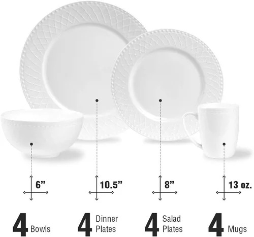 Miniatura 10 de Stone Lain Alexandria - Juego de vajilla de 16 piezas de porcelana china, blanco