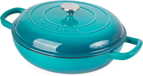 Miniatura 10 de Cazuela de hierro fundido poco profunda con tapa, olla antiadherente para horno holandés, apta para horno hasta 500 ° F, utensilios de cocina