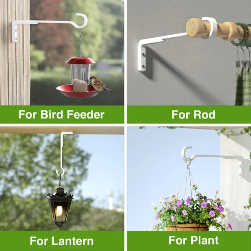 Miniatura 2 de Saffruff Paquete de 2 perchas blancas resistentes de 8 pulgadas para plantas al aire libre, soportes de hierro para colgar plantas en el exterior