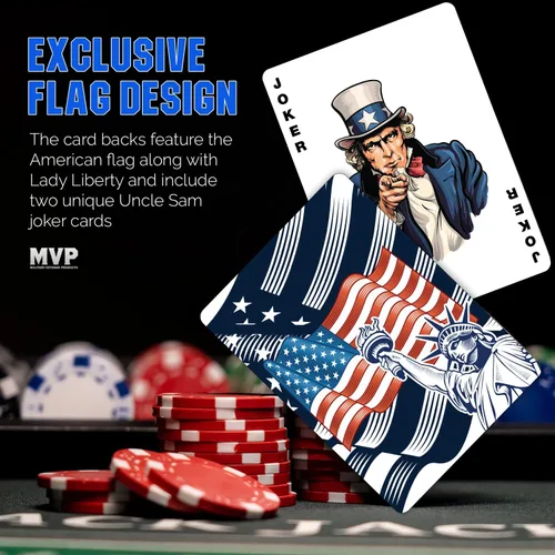Miniatura 6 de Military Gift Shop Cartas de jugar con bandera estadounidense azul - Gráficos patrióticos - Calidad premium - Regalos para veteranos para hombres