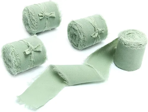 Miniatura 31 de 4 rollos de cinta de gasa de gasa con flecos de 1 pulgadas de ancho x 5 yardas, color rojo óxido, bordes deshilachados para invitaciones de boda