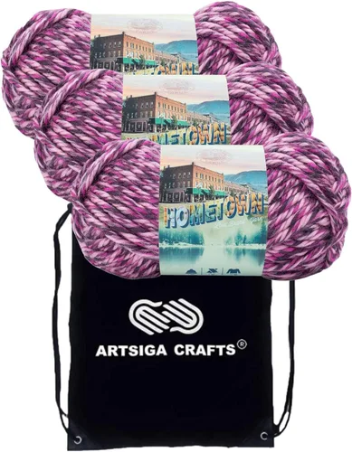 Miniatura 9 de Lion Brand Hometown New York White 135-100 (3 madejas - mismo lote de tinte) #6 S Bulky - Hila acrílica para crochet y tejer con bolsa para proyectos