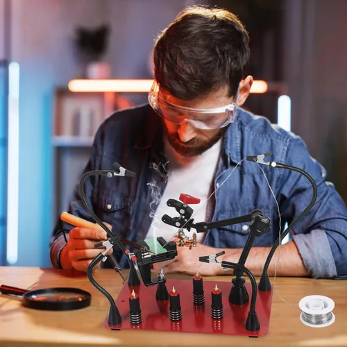 Miniatura 5 de Helping Hands - Estación magnética de tercer ayudante con 4 brazos magnéticos de soldadura, soporte para pistola de soldadura y base estable grande