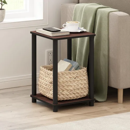 Miniatura 15 de Furinno Mesa de Noche Simplista, Mesita de Noche Pequeña de 2 Niveles con Estante Abierto, Mesa de Cabecera de Montaje sin Herramientas, Mesa
