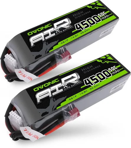 OVONIC Paquete de 2 baterías 4S 14.8V 4500mAh 50C LiPo con enchufe en T estilo Dean para RC Evader BX Car, RC Truggy RC Avión UAV Drone FPV