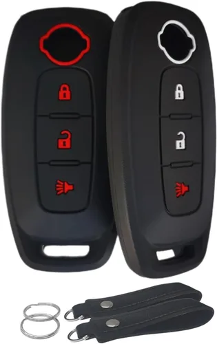 Miniatura 6 de Funda de silicona para llavero sin llave, compatible con Nissan Pathfinder Rogue 2023 2024 - 3 botones (negro con blanco)