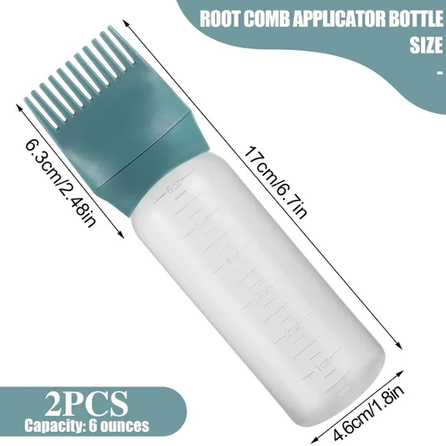 Miniatura 2 de Pimoys Botella aplicadora de aceite para el cabello, 6 onzas, paquete de 2 botellas aplicadoras de peine de raíz, botella de tinte para el cabello