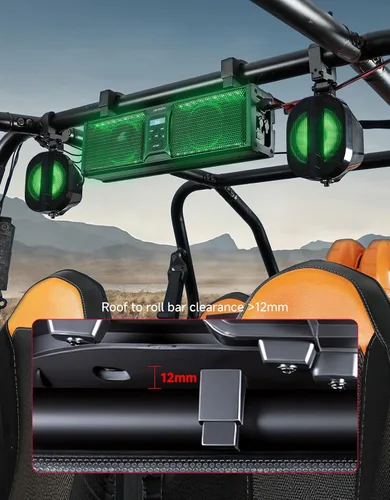 Miniatura 6 de KEMIMOTO Sistema de barra de sonido UTV de 2.1 canales, barra de sonido ATV de 17 pulgadas con luces RGB BT5.3 IP66 impermeable, subwoofer de techo