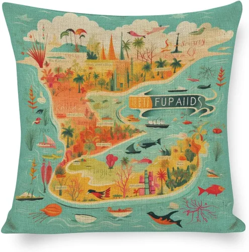 Miniatura 10 de Fundas de almohada Florida Keys - Funda de almohada con mapa colorido de isla de viajes y atracciones, mapa del estado de EE. UU., Fundas