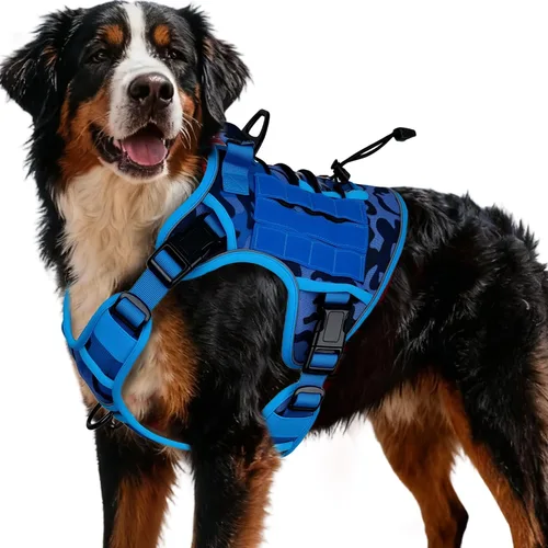 Miniatura 51 de Arnés táctico para perros grandes, chaleco reflectante ajustable sin tirones con sistema Molle, control de grado militar K9 para entrenamiento