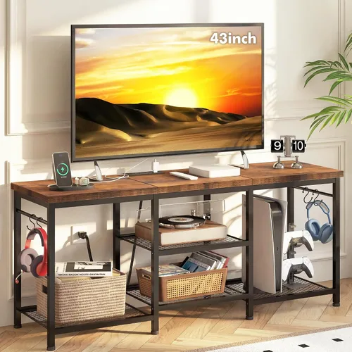 Miniatura 11 de YGEOMER Soporte de TV para sala de estar, centro de entretenimiento para televisores de 55 pulgadas, consola multimedia, mesa de televisión