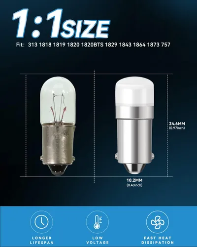 Miniatura 3 de Bombilla LED 1820 #313 1445 1813 1816 1815 53 57 BA9S 10-30 voltios CA/CC para luz de tren, pantalla de tablero de bingo, luces indicadoras