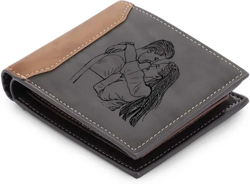 Miniatura 2 de Billetera personalizada para hombres, billetera con fotos personalizada, billetera plegable casual, regalos para papá, marido, novio, padre, Gris