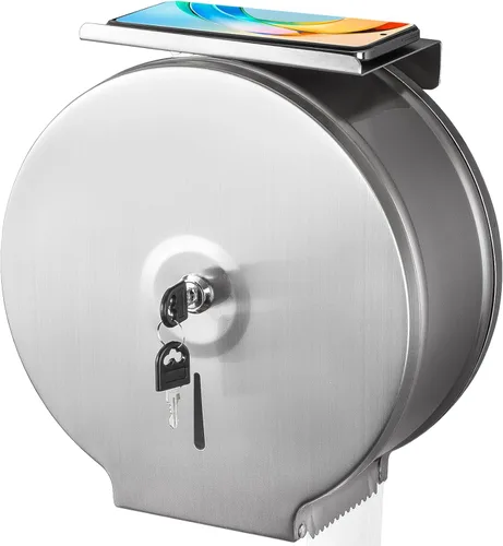 Miniatura 7 de Dispensador de papel higiénico gigante comercial con estante, soporte de rollo de acero inoxidable para montaje en pared, dispensadores de papel