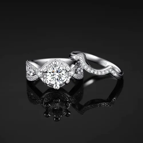 Miniatura 3 de JewelryPalace Anillo de compromiso con circonita cúbica chapada en oro de 14 quilates para mujer anillo de compromiso de plata de ley 925 anillos