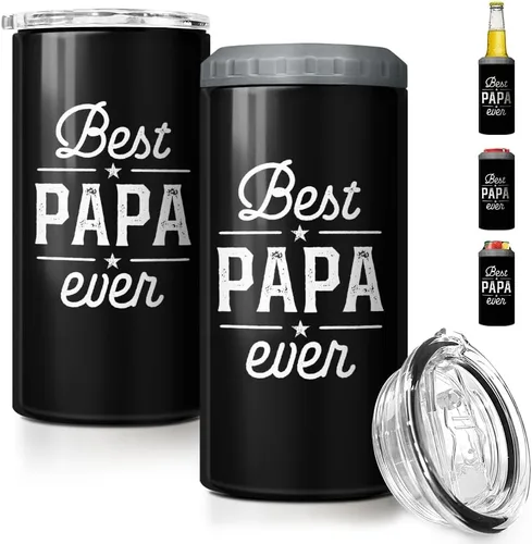 Miniatura 11 de SANDJEST Regalos para Papá Bonito de Bonus - Vaso de 12oz de la Hijastra, el Hijo - Diseño 4 en 1 Vaso de Papá Paso Aislante Enfriador de Latas