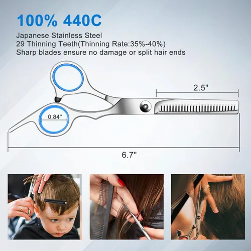 Miniatura 3 de Sirabe Juego de 11 piezas de tijeras de corte y adelgazamiento de cabello, kit profesional de tijeras de corte de cabello Sapphire, tijeras de Azul