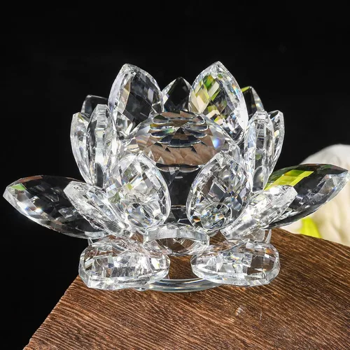 Miniatura 8 de Flor de loto de cristal brillante, 4 pulgadas, reflejo de loto de cristal transparente para Feng Shui, decoración del hogar, adornos o peso de papel