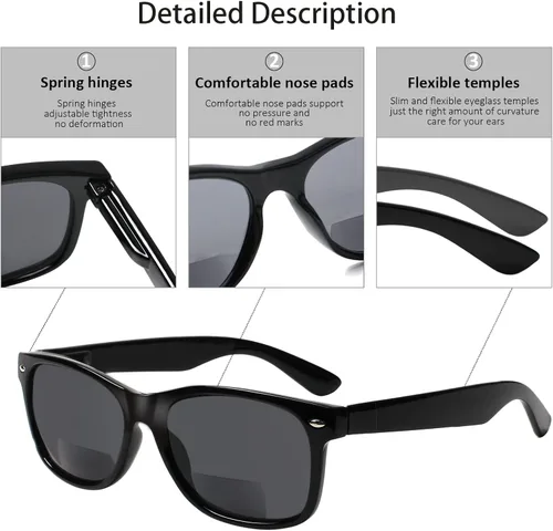 Miniatura 2 de Pack de 4 gafas de lectura bifocales con lente gris, anteojos de sol bifocales con bisagra de muelle para exteriores, moda, para hombres y mujeres