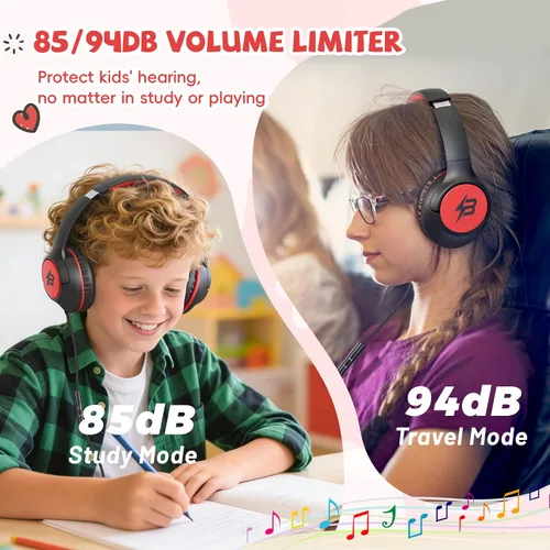 Miniatura 2 de Auriculares para niños con cable para la escuela, límite de volumen de 85/94 dB, auriculares con cable sobre la oreja para niños y niñas