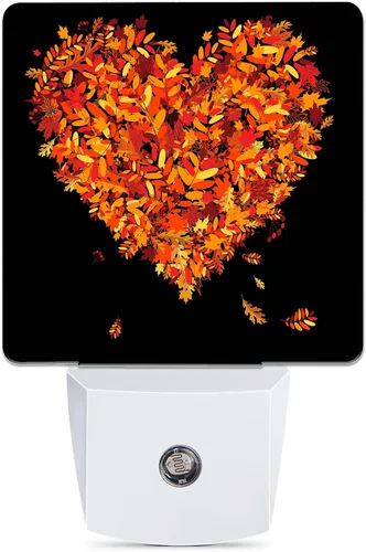Lámpara de pared inteligente con forma de corazones de arte otoñal, sensor inteligente de atardecer a amanecer para decoración del hogar, habitación