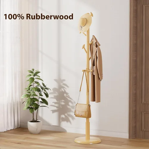 Miniatura 5 de Taitiy Perchero de madera maciza independiente con 10 ganchos para dormitorio, sala de estar, entrada, soporte resistente para colgar sombreros