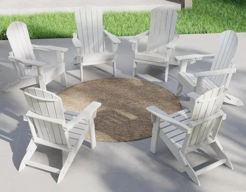 Miniatura 43 de Plawdlik Adirondack Juego de 2 sillas plegables, probadas por SGS, textura de madera con portavasos, polietileno de alta densidad resistente a todo