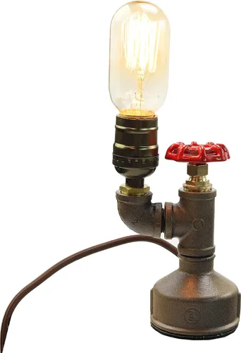 Miniatura 6 de Lámpara Steampunk con atenuador, regulable estilo loft industrial vintage estilo antiguo luz con bombilla, base de madera con tuberías de hierro