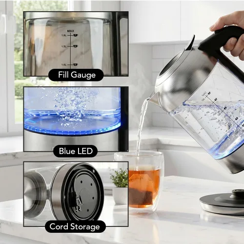 Miniatura 5 de OVENTE Hervidor eléctrico, hervidor de té de vidrio de 1.8 L y hervidor eléctrico inalámbrico de acero inoxidable sin BPA, olla eléctrica de hervir