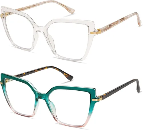Miniatura 3 de AMOMOMA Gafas de Lectura Cuadradas con Bloqueo de Luz Azul para Mujeres, Lectores de Primavera con Bisagra AM6082 C1.crystal +C2.green Grading Marrón