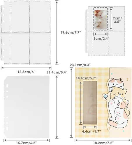Miniatura 3 de A5 Carpeta de tarjetas fotográficas Kpop con 30 páginas de 4 bolsillos y un divisor, lindo álbum de 120 bolsillos con 6 anillas, ajuste perfecto