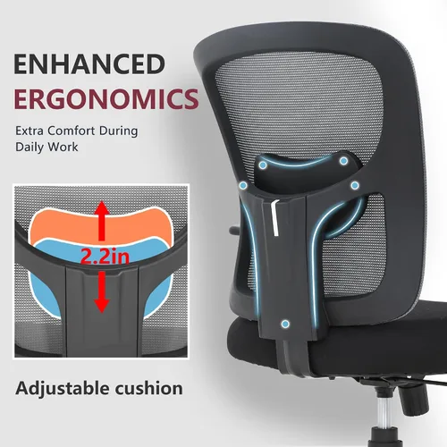 Miniatura 4 de Silla de oficina grande y alta, silla de escritorio de 400 libras, silla de computadora de malla con soporte lumbar, asiento ancho, brazos