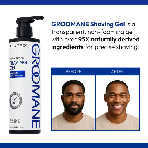 Miniatura 3 de RED Pro GROOMANE Gel de afeitado de grado barbero para hombres, gel de afeitar transparente de aloe vera no espumante, deslizamiento suave