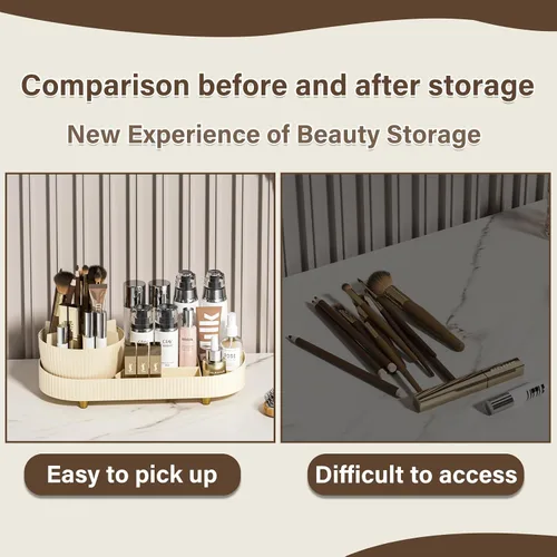 Miniatura 4 de Organizador de maquillaje giratorio para tocador con soporte para pinceles, almacenamiento de maquillaje cosmético, vitrinas de lociones