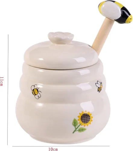 Miniatura 2 de Tarro de Miel Cerámico con Cuchara de Miel de Madera - Tarro de Miel con Cuchara - Tarro de Miel con Soporte, Gran Decoración de Abeja - Decoración