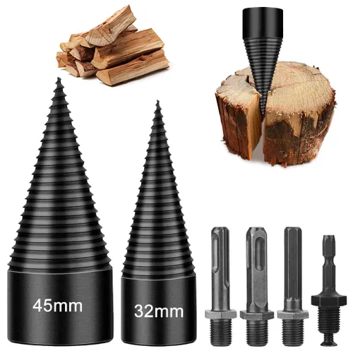 6 brocas divisoras de madera, 1.772 in + 1.260 in, diseño desmontable para leña, taladros eléctricos resistentes, destornillador de cono extraíble,