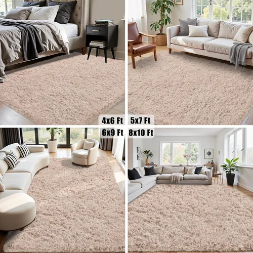 Miniatura 6 de Alfombra de área de 4 x 6 pies para sala de estar: ultra suave y esponjosa, alfombra de felpa grande antideslizante para interiores, alfombra Beige