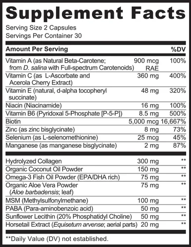 Miniatura 8 de NATURELO Vitaminas para el cabello, la piel y las uñas, 5000 mcg de biotina, colágeno, vitamina E natural, suplemento para piel sana, crecimiento