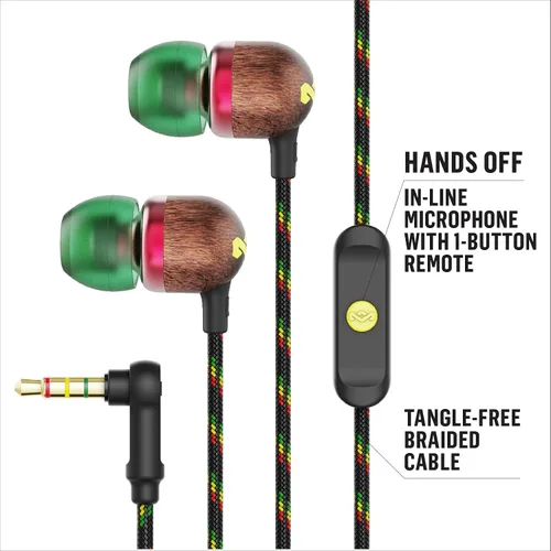 Miniatura 2 de House of Marley Smile Jamaica: Auriculares con cable con micrófono, diseño de aislamiento de ruido y materiales sostenibles (Rasta)