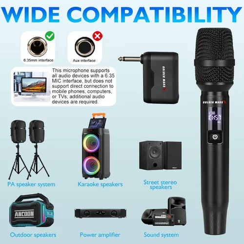 Miniatura 5 de Micrófono inalámbrico, 2.4 GHz Pro AI Auto Match Canales Recargables Paquete de 2 Micrófonos con Recepción estable de hasta 300 pies para cantar