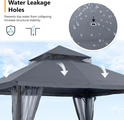 Miniatura 5 de ABCCANOPY Gazebo para patio al aire libre, 11 x 11 pies, toldo de doble techo con mosquitera para patio trasero, terraza, jardín, césped, gris oscuro