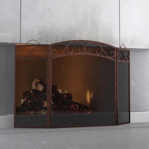 Miniatura 12 de Fire Beauty Pantalla de chimenea 3 paneles con asas de hierro forjado 51 pulgadas (L) x31 (H) Cubierta protectora de chispas (negro)