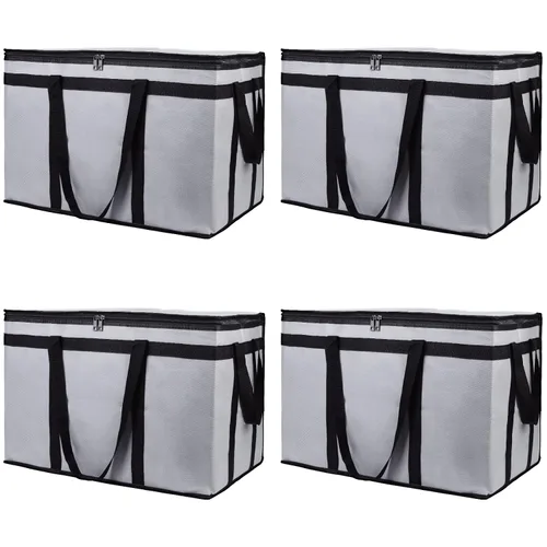 Miniatura 9 de Bolsa térmica, suave y aislada, bolsa de alimentos plegable para entrega de alimentos, portátil, color gris negro, paquete de 4, tamaño L Gris oscuro