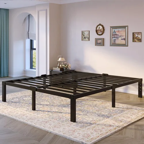 Miniatura 15 de Marco de cama con plataforma tamaño Queen con cabecero y almacenamiento, compatible con colchones de 14 pulgadas de alto, estructura metálica, sin