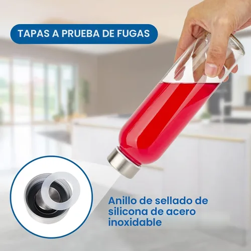 Miniatura 2 de Luxfuel Botellas de vidrio transparente con tapas de 18 onzas, botellas de agua de vidrio reutilizables con tapa de acero inoxidable para jugos